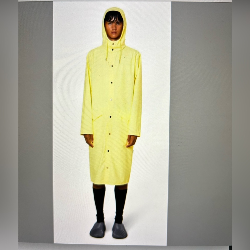 Rains Longer Jacket Straw Size: MEDIUM Men Yellow Hooded Denmark Rain Coat